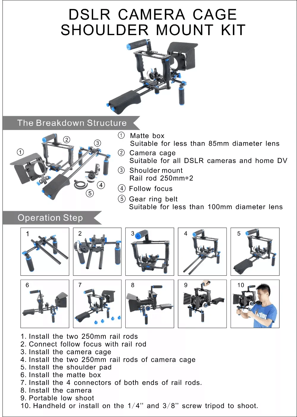 Top Stabilization System DSLR Rig VCR Movie Kit Photo Studio Accessories DV Camera Stabilizer Support Cage Matte Box Focus D221