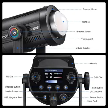 Godox SL150R 165W RGB LED Video Light 5600K Bowens Mount Silent Continuous Output Lighting APP/2.4G Control detail image