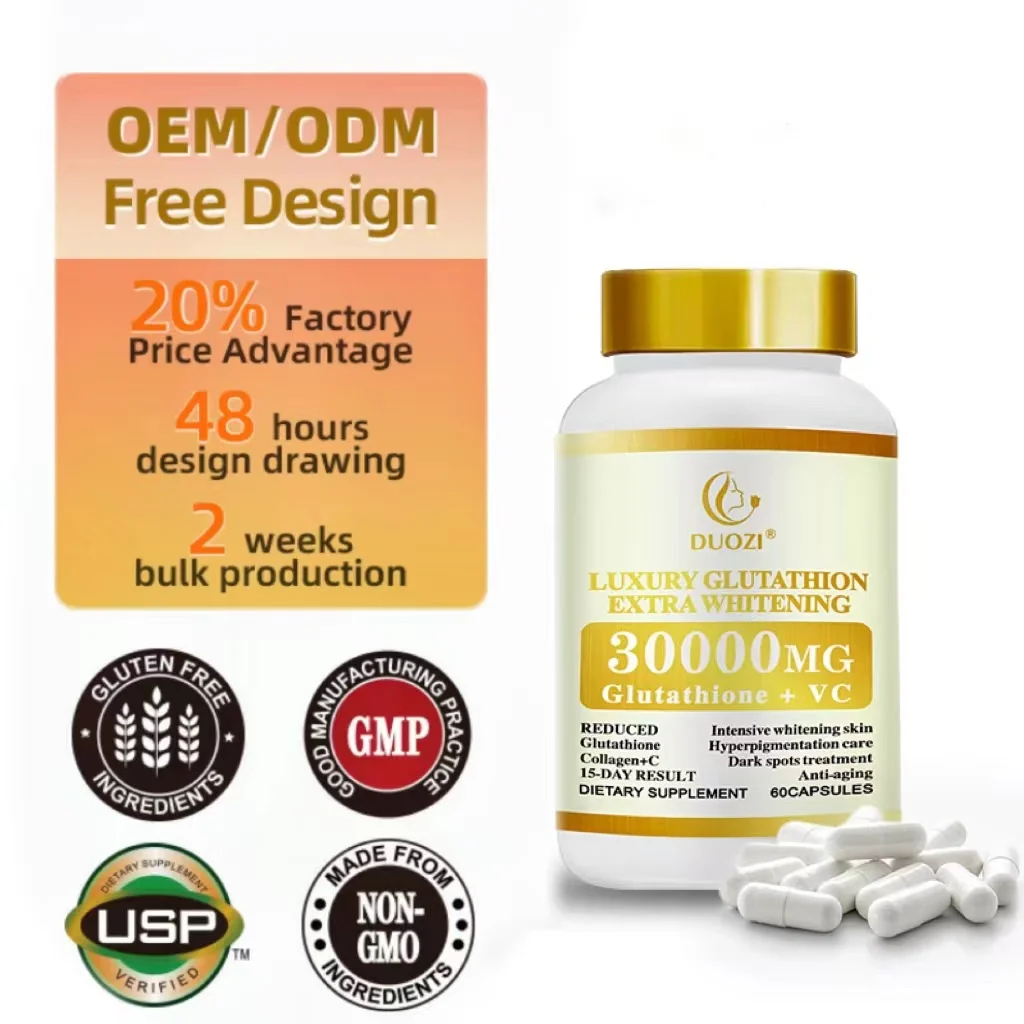 glutathione 30000 mg OEM Luxury 30000mg Skin Whitening Capsules Gluta VC Antioxidant Pills Improve Skin Health Slow Aging Safe Non-Pregnant Adults