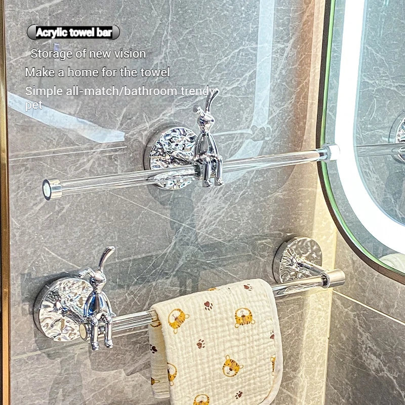 Luxury Modern Style Acrylic Single Pole No Punching Toilet Shower Towel Bar Wall Mounted Bathroom Towel Rack