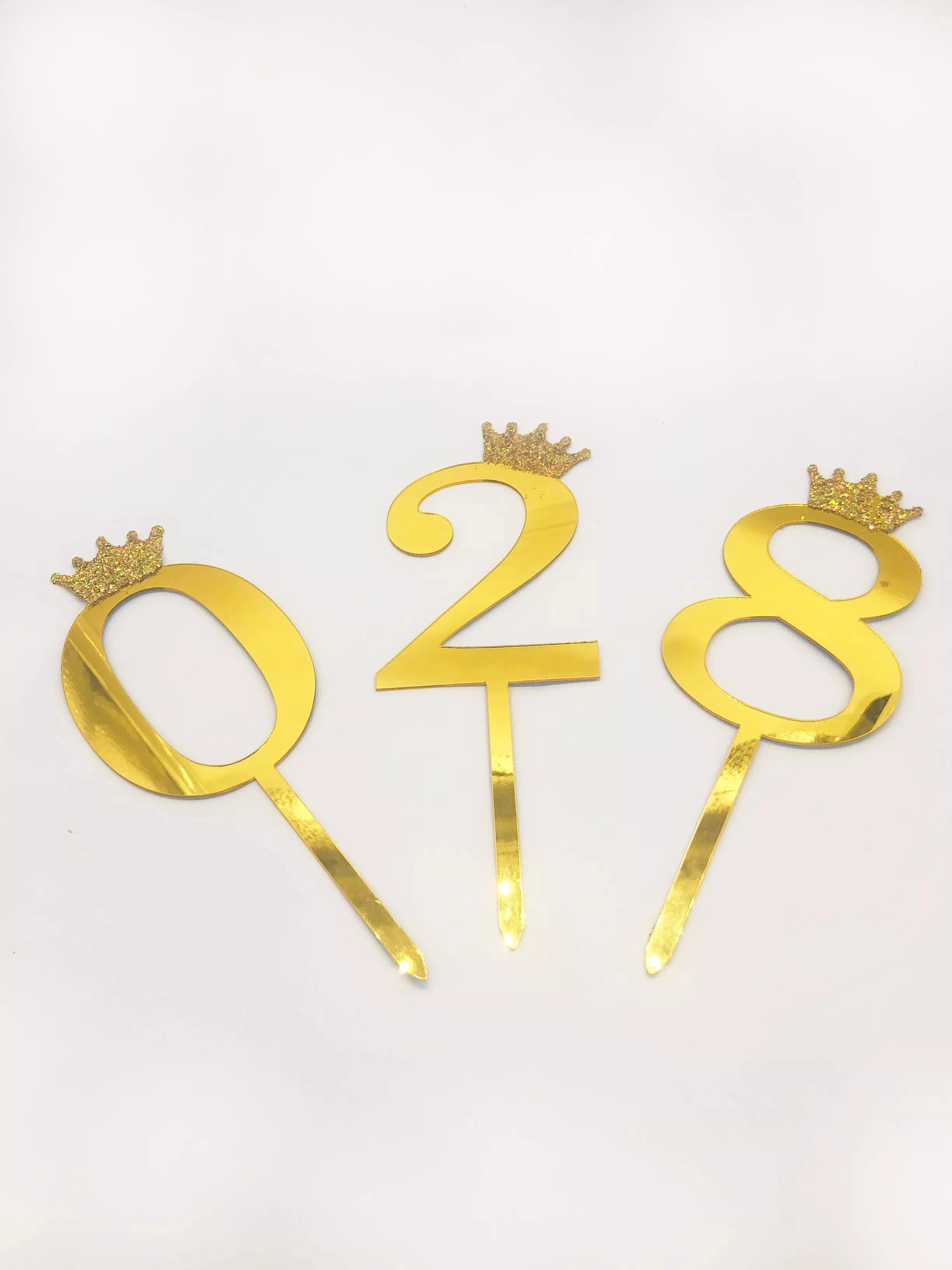 Wholesale Crown Laser Cut Gold Silver Glitter Number Cake Topper Happy ...