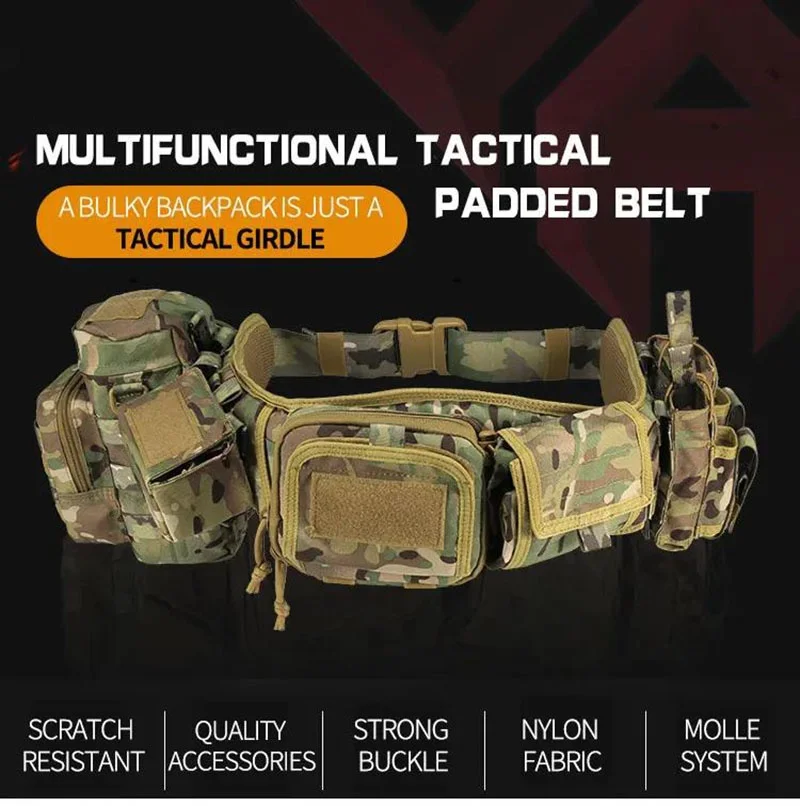 Tactical Waist Belt Camouflage Multifunctional Five-piece Set Girdle Security Combination Belt Accessories Pack Pocket Bag
