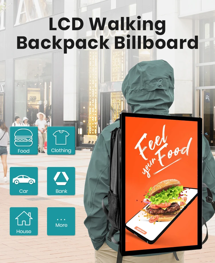 Mobile Digital Backpack Billboard Lcd Backpack Walking Billboard 21.5