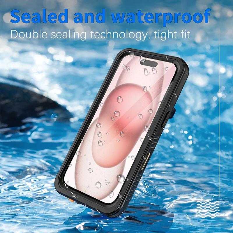 IP68 waterdichte TPU-hoes voor iPhone en 16 Plus, inclusief draagkoord._voghion.com