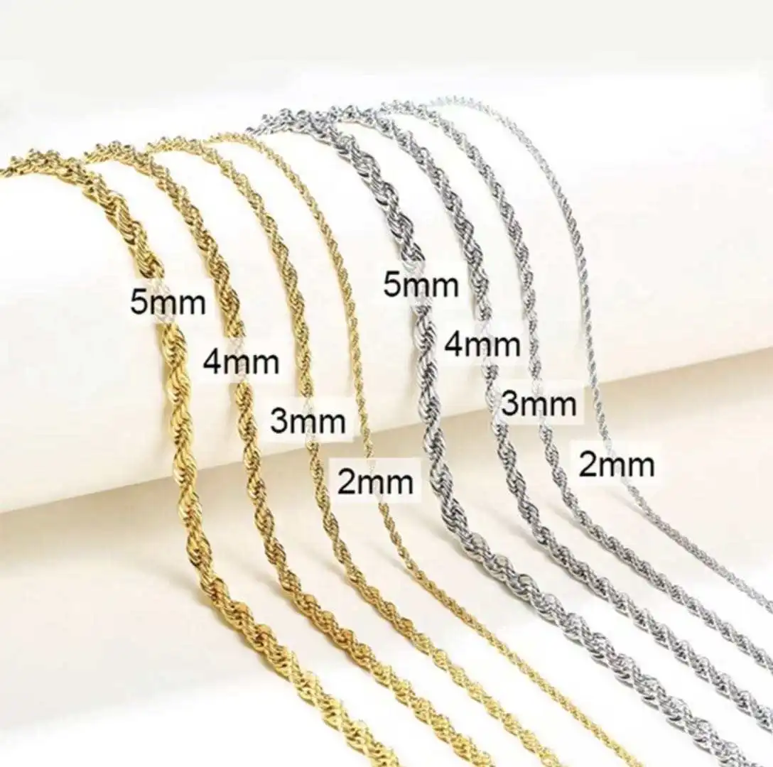 14k Solid Yellow Gold Diamond Cut Rope Chain 1.2 mm, 1.5 m, 2 m , 2.3 m ,  2.5 mm