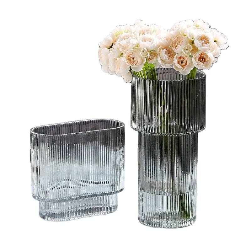 Wholesale Amber Grey Clear Torch Flat Ribbed Glass Table Vase With ...