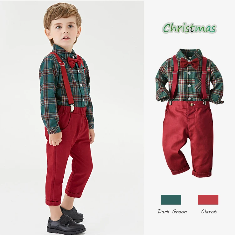 Traje de Navidad para niños pequeños, conjuntos de ropa de caballero para  bebés, pajaritas, camisas, tirantes, pantalones, trajes