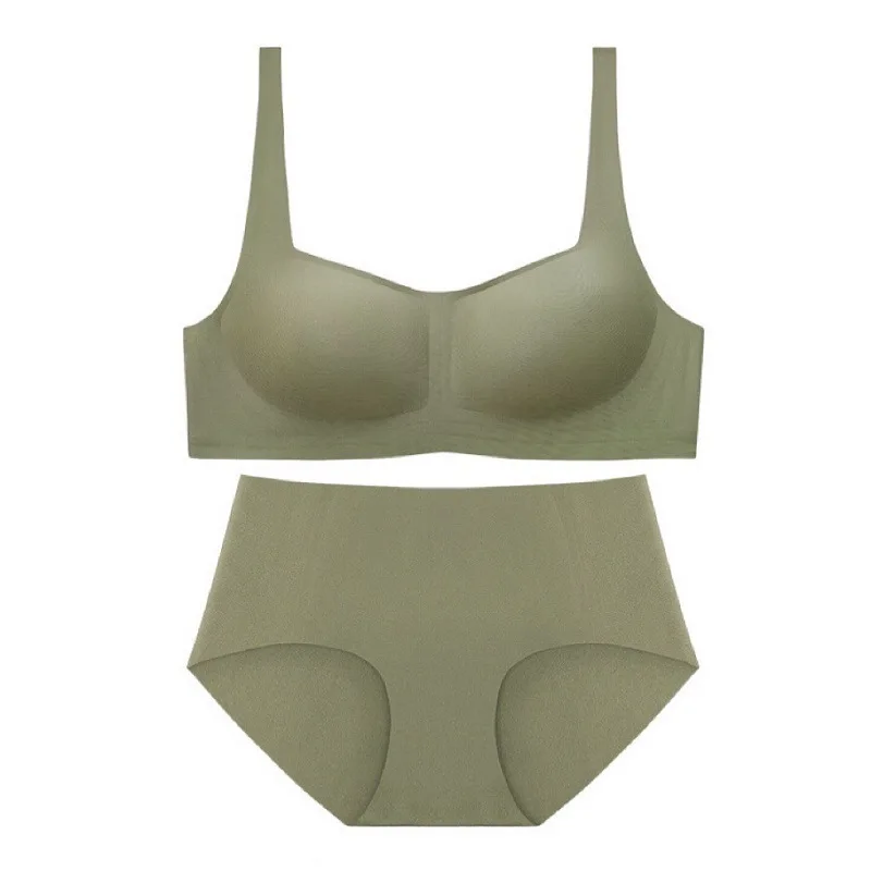 Customizable XL Size Soft Underwear Set Everyday Seamless Brief Square Neck Push Solid Wire-Free Bra Stylish Bra Briefs