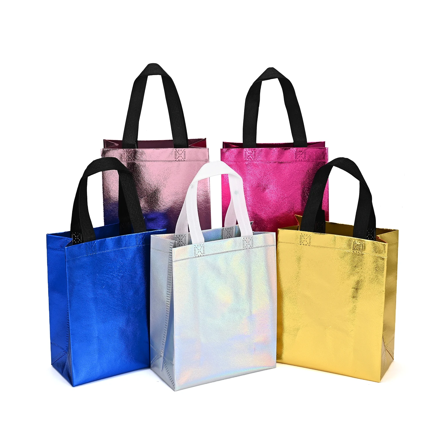 Custom Carry Laminated LOGO Fabric Bag Non Woven Tote Bag Reusable Shopping Laser Metallic PP Shiny Bags details