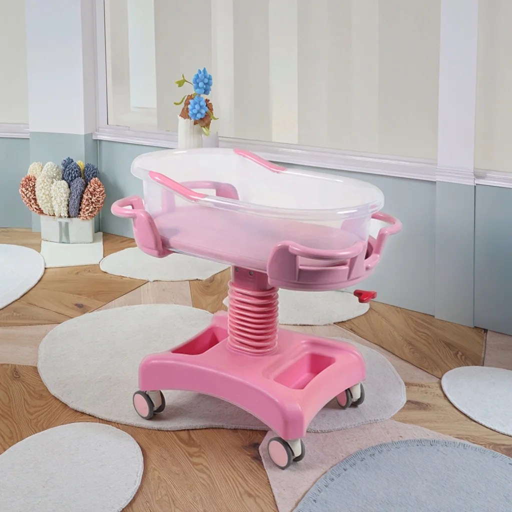 Medical Obstetrics and Gynecology Stainless Steel ABS Baby Bed Foldable Durable Movable on Wheels Newborn Stroller 3