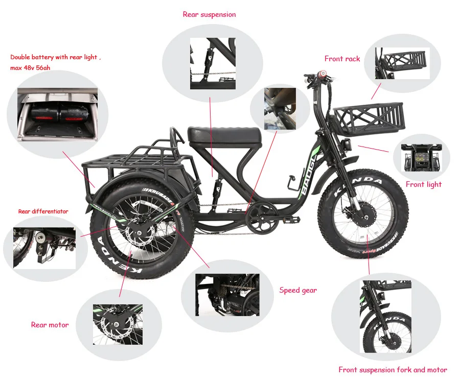 Electric Tricycle Hunting Cargo Electric Trike 20 Inch Fat Tire
