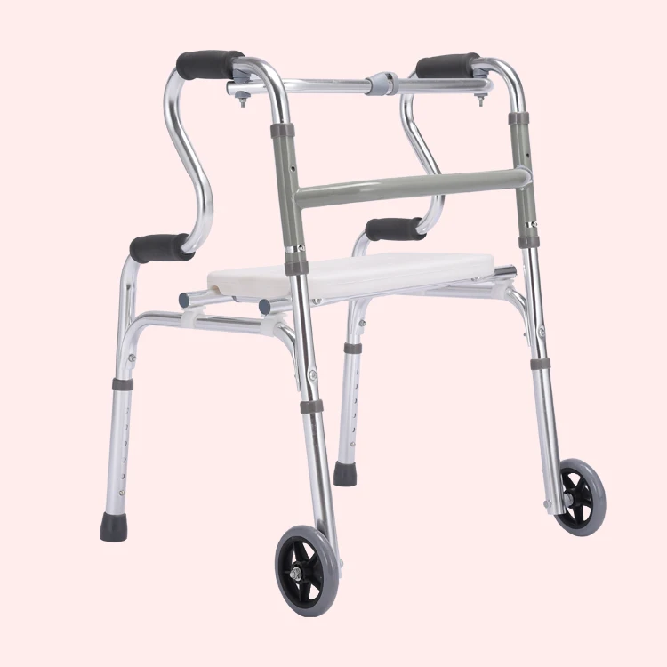 Shower Folding Walker,Walking Aid for Disabled and Elderly Lightweight Aluminium Walking Frame Shower Chair Highly Adjustable