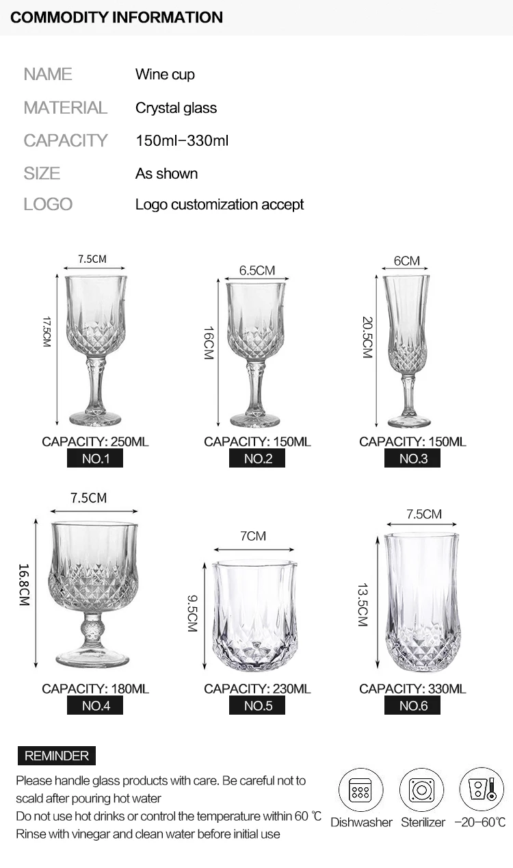 Crystal Clear Retro Glassware Flutes Goblets White Wine Glasses Wine