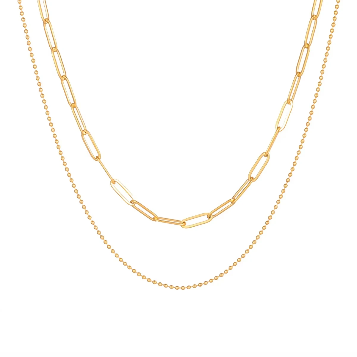 Designer 18K Gold Plated Layered Paper Clip Chain Necklaces for Women Dainty Stainless Steel Link Necklace Waterproof