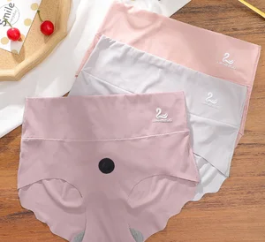 KK098 One Piece Ladies Panties Ice Silk Seamless High Waist Cute logo Printing Graphene Cotton Ladies Briefs