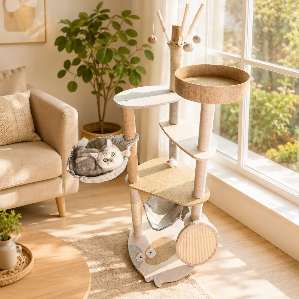 Large Wooden Cat Tree Sisal Scratching — Product details 2
