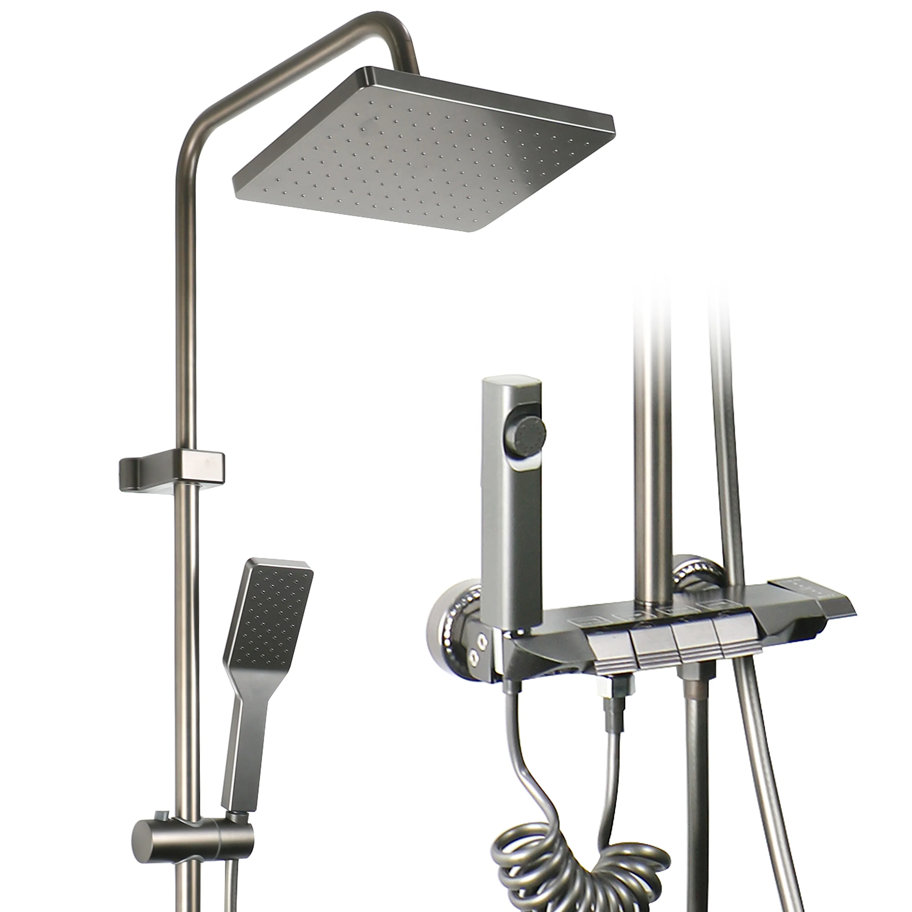 Factory Piano Key Shower Set Ceramic Cartridge Space Aluminum 4 Function Copper Thermostat Shower Set Piano Shower Faucet Set