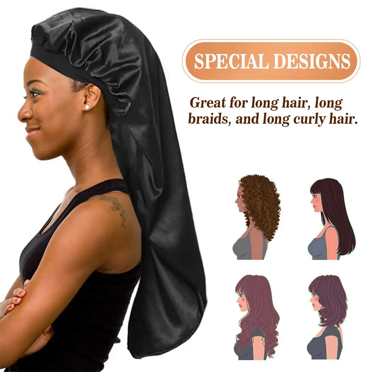 Custom Satin Hair Bonnet XL Wholesale Bulk Custom Design Your Text or Logo  Printed on Bonnets Personalized Bonnet Dreadlocks Braids