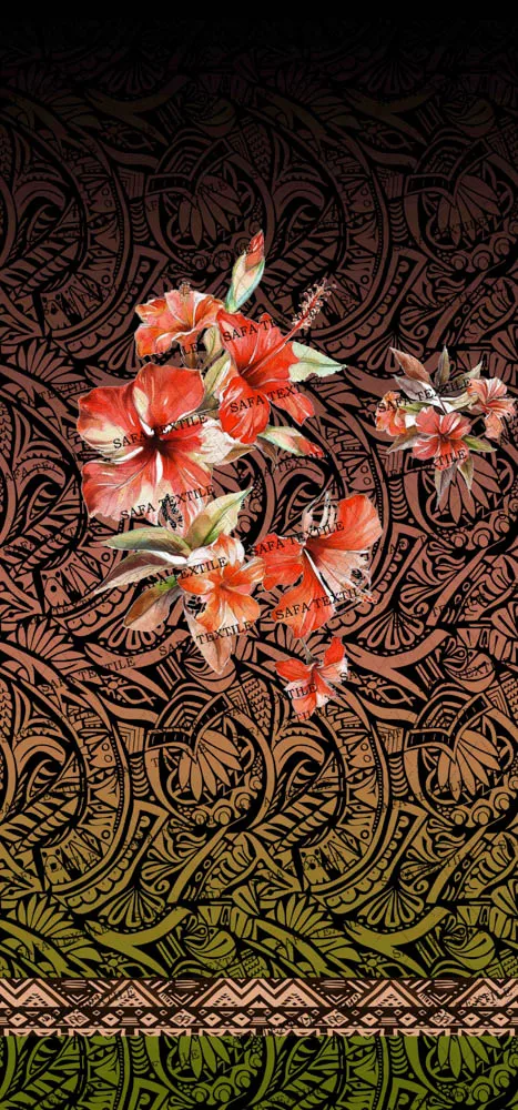 Tribal Tropical Hawaiian Design Custom Digital Print Polyester Printed Floral Polynesian Micronesia Fabric for Islander Skirt Dress