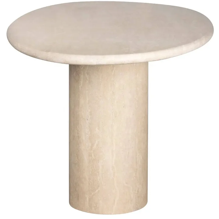 Handmade Travertine Marble Dining Table with Oval Shape Modern Stone Furniture with Cement Base for Kitchen Restaurant Home