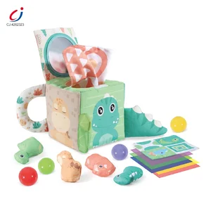 Chengji Soft Cube Toys Baby Busy Educational Sensory Montessori Dinosaur Plush Activity Cube Toy with Mirror