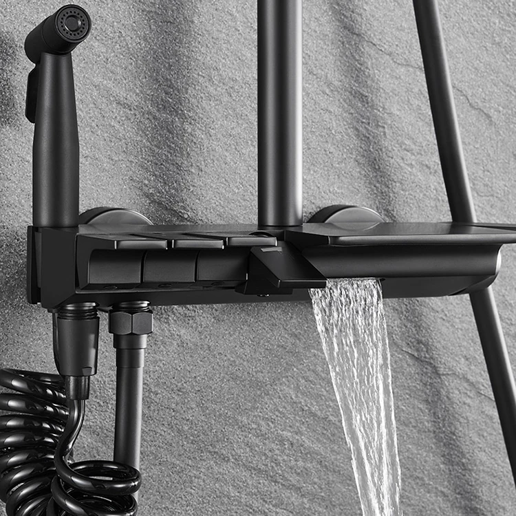 Juego de ducha con cabezal de tecla de piano para baño frío y caliente de 4 funciones