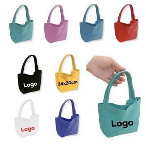 Custom Logo Print Candy-color Blank DIY Promotion Gifts Shopping Tote Bags Durable Daily Super Market Canvas Bag with Handles