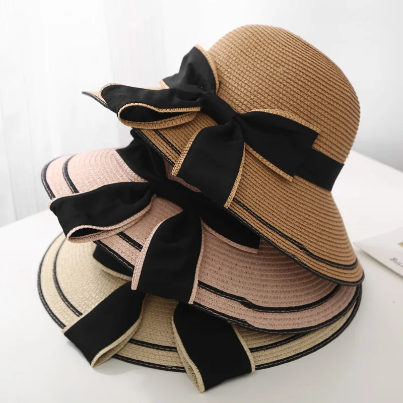 M.A.M.A. - Black Women\'s Straw Hat, Black Ribbon Cloche Hats For Women Wide Brim Straw Woven Bucket Sun Hat  main image 4
