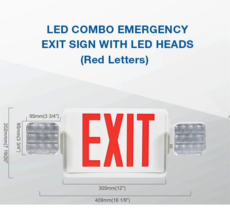 4.2W Red LED Exit Sign with Light, Daylight White Emergency Light