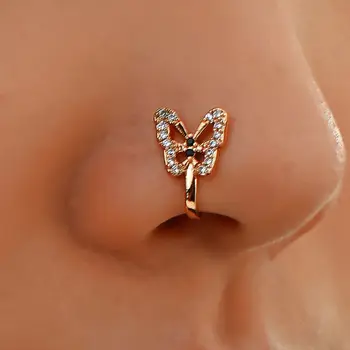 nose rings for women Non Piercing Clip Vintage Indien butterfly gold silver color nose ring
