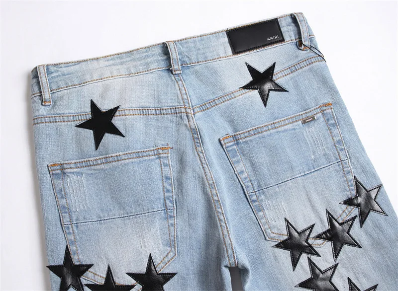 Wholesale Custom Fashion Designer Ripped Star Men's Jeans Pants for Men Star Patched Jeans