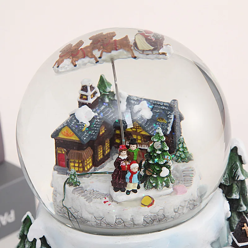 Rotating Resin Snow Globe Christmas Snowball Music Box Snowflake Snow 