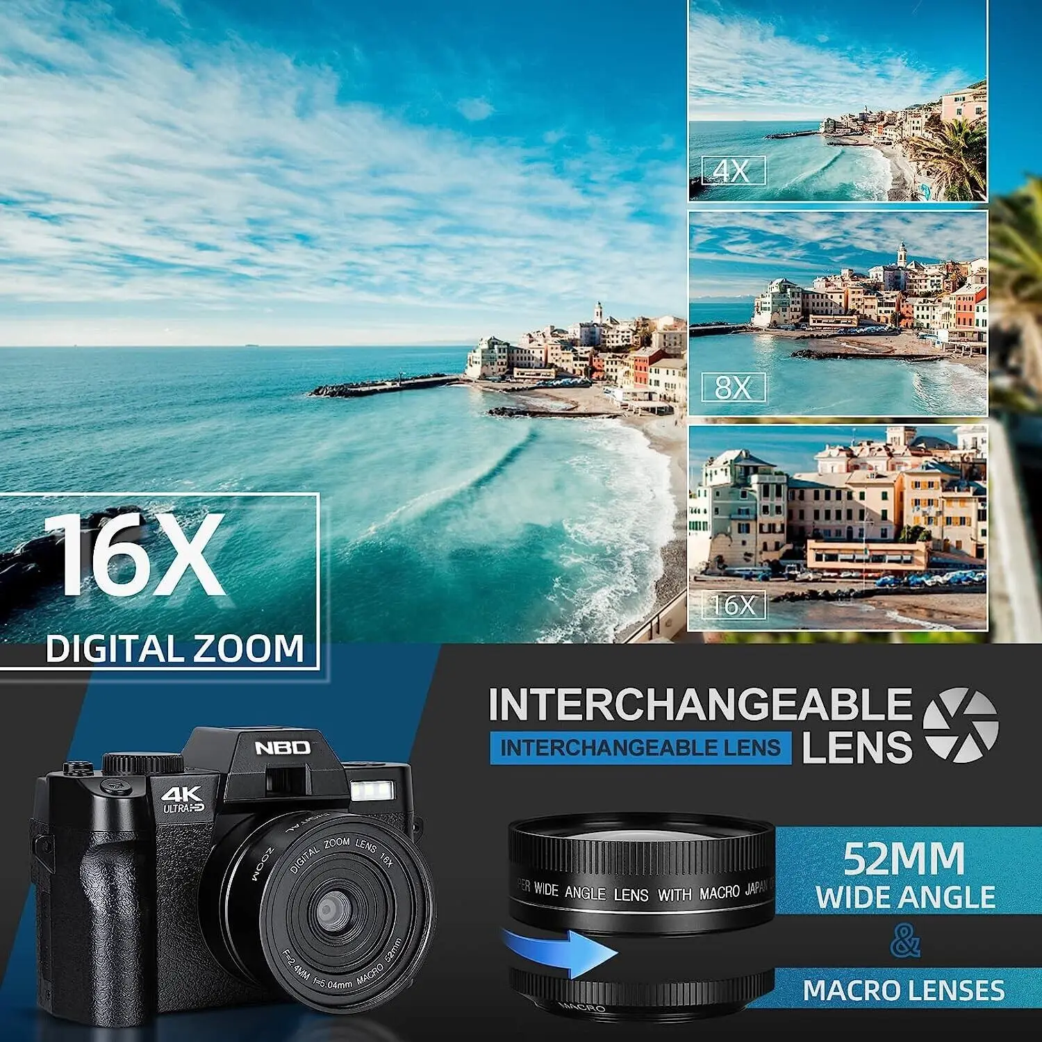 NBD 4K CAMERA ズームレンズ付き Amazon | NBD 4K 5600万画素デジタルカメラ 16倍ズーム オート