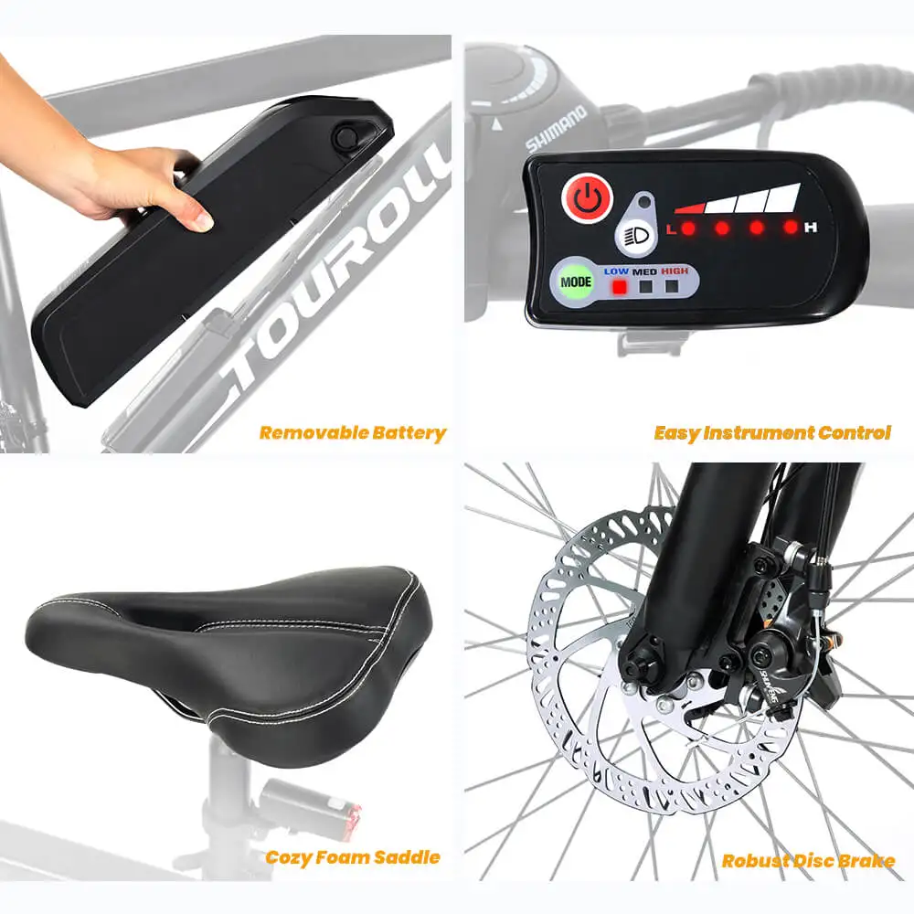 Hotsale Mountainbike 250W 36V 13Ah Touroll U1 26-Zoll-Offroad-Reifen Elektrisches MTB-Fahrrad mit Shimano 21-Gang-Scheibenbremse