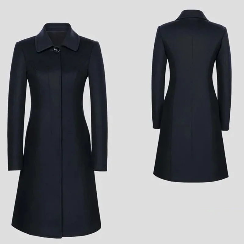 Business Style Fashion Black Wool Polyester Blended Knitting Women's Square Collar Formal Administration Coat supplier