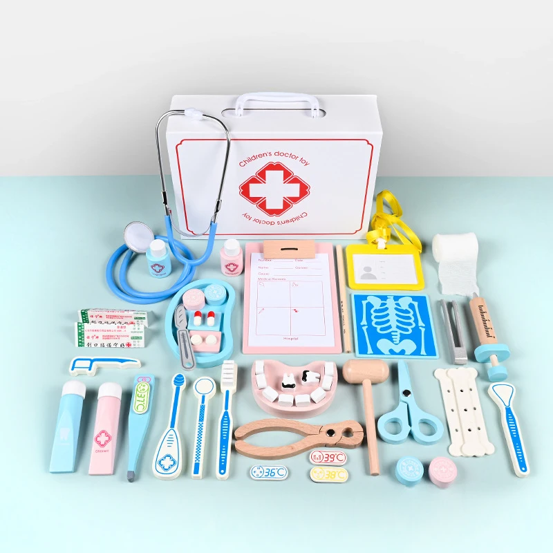 Деревянный ящик для инструментов врачей игрушки ролевые ролевых стоматологов 42 шт. коробка