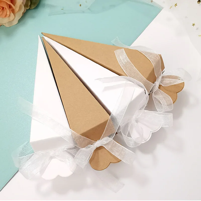 Triangle Shaped Ice Cream Tip Cone Paper Candy Box for Birthday Wedding Christmas Party Gift Packaging Box Decoration Favor
