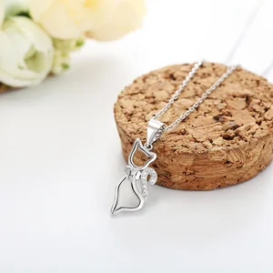 POLIVA Wholesale Cute 925 Sterling Silver Pendants Rhodium Plated Animal Jewelry Rhinestone Cat Pendant