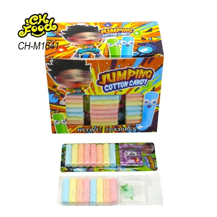 Low MOQ Wholesale Halal Jumping Cotton Candy Sweets OEM and Wholesale Marshmallow Stick with Popping Candy for Kids