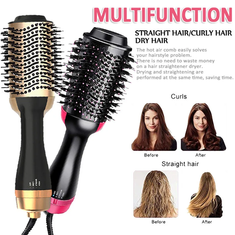 New Arrival 1000w Blow Hair Straightener Curler Comb One Step Hair Dryer Gold and Pink Color Hairdry