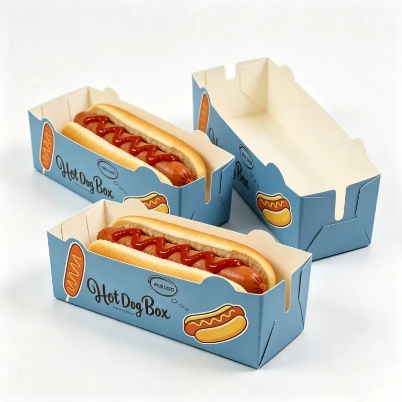 Wholesale Custom Size Logo Printed Folding Hot Dog Box Bulk Sturdy Greaseproof Takeaway Food Packaging Containers Factory Sale