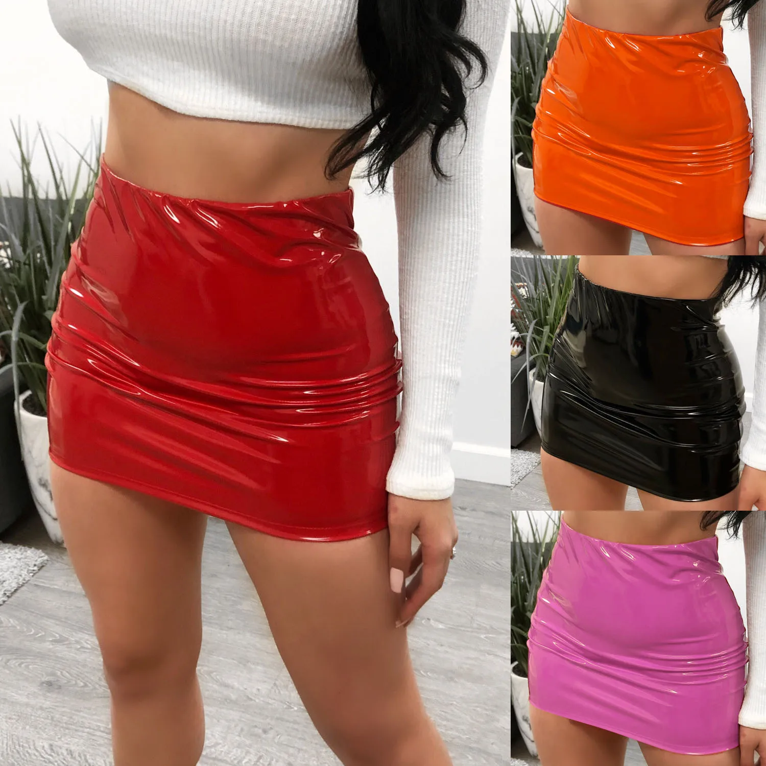 Alibaba.com: Fangxin A4012 Women Mini Skirt, Red Leather
