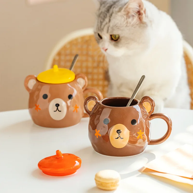 Buy Wholesale China 380ml Cute Bear Mug With Lid And Spoon, Kawaii Cup  Novelty Mug For Coffee, Tea And Milk, Mug Gift & Ceramic Mug at USD 2.1