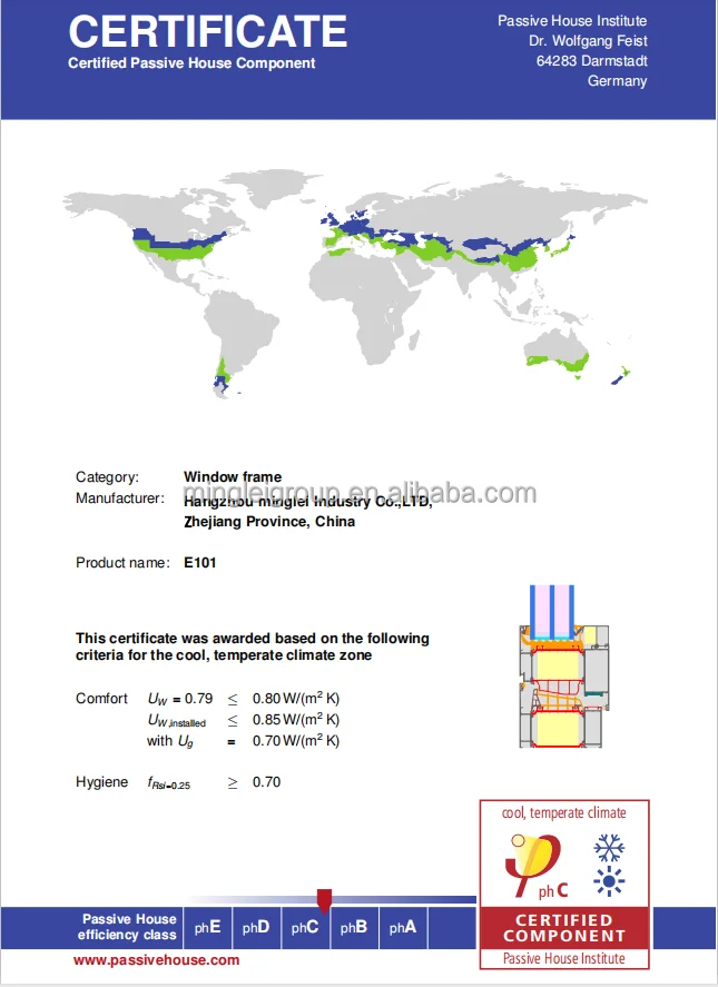 Minglei European standard thermal break aluminium triple pane passive house windows factory