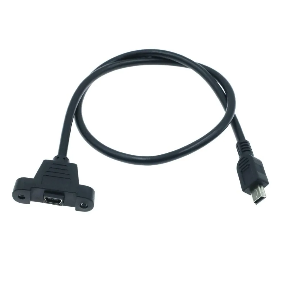 USB 2.0 B Female Panel Mount To Mini 5 Pin Male Right Angle Extension Cable 50cm 
