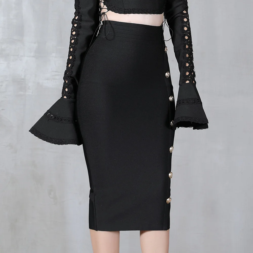 2022 Été Élégant Midi Jupe Crayon Taille Haute Longue Jupe À Bandage Bouton Élastique Vêtements Moulante Jupes À Bandage for119769293_voghion.com