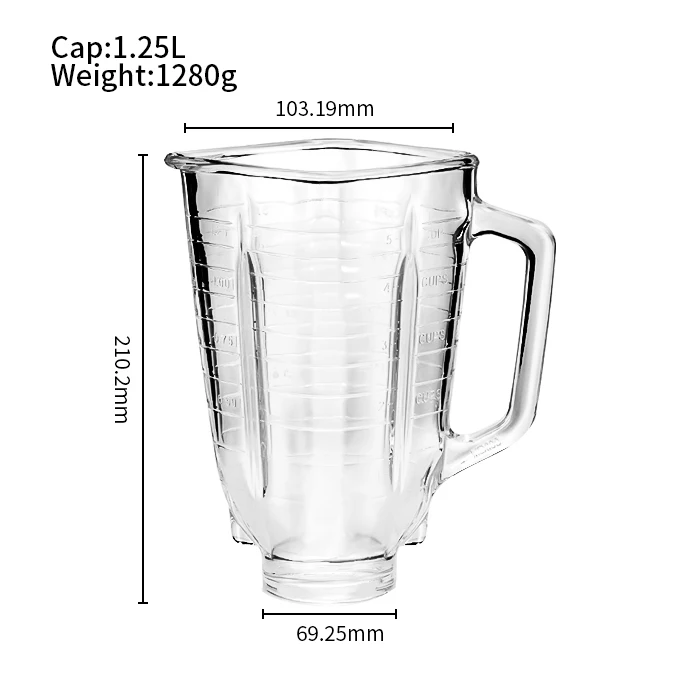 Replacement 1.25L square Oster Juicer Blender Glass Jar Top Cover Blades Base Blender Jar for Blender Spare Parts