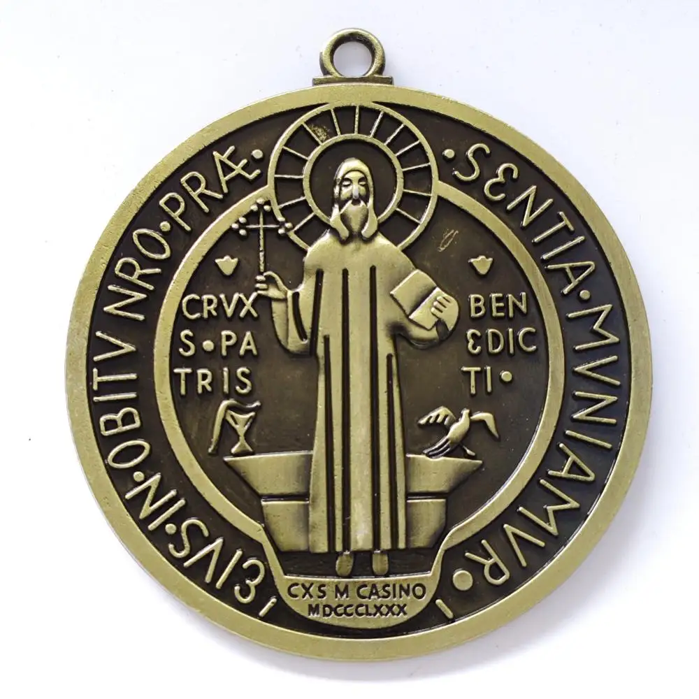 Antique Bronze Saint Benedict Medal Exorcism Pendant High Quality Huge  Alloy Charms Plated Metal Jewelry Blessed by Pope