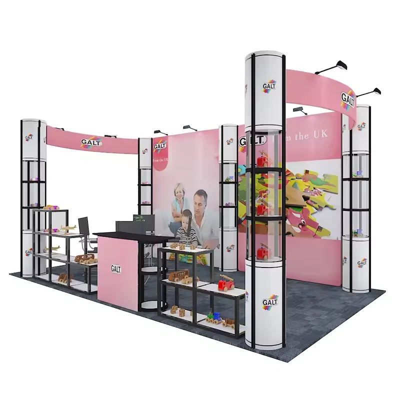 20x20ft Reka Bentuk Custom Kerangka Aluminium Penyala Latar Belakang Boleh Dilipat Menara Putar Pameran Perdagangan Penyuaian Paparan Expo Booth