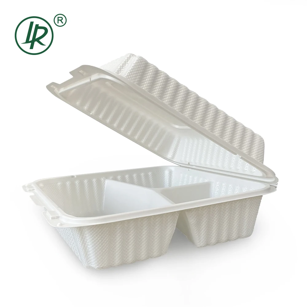 3 Compartment Hinged Clamshell Corn Starch Biodegradable Takeaway Disposable Plastic Food Meal Prep Containers